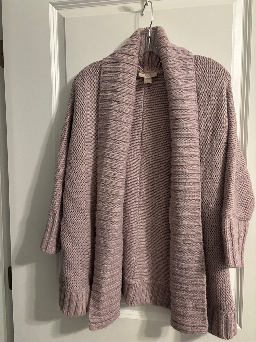 LOFT Dusty Lavender Open-Front Ribbed Shawl Collar Sweater Cardigan